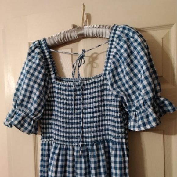 Blue Gingham Smocked Midi Dress - Picture 5 of 7